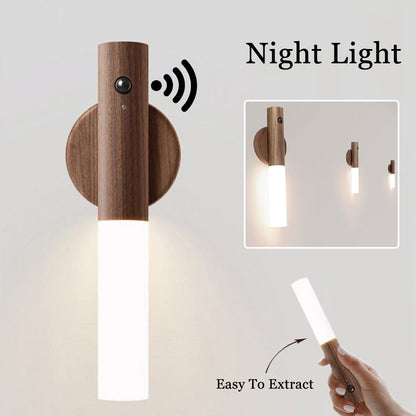Elegant Battery Powered Wood Night Light with Motion Sensor