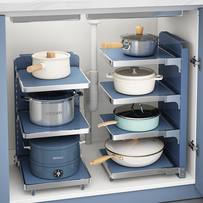 Kitchen Pot Rack - Multi-layer Shelving for Under-Sink Cabinet Storage