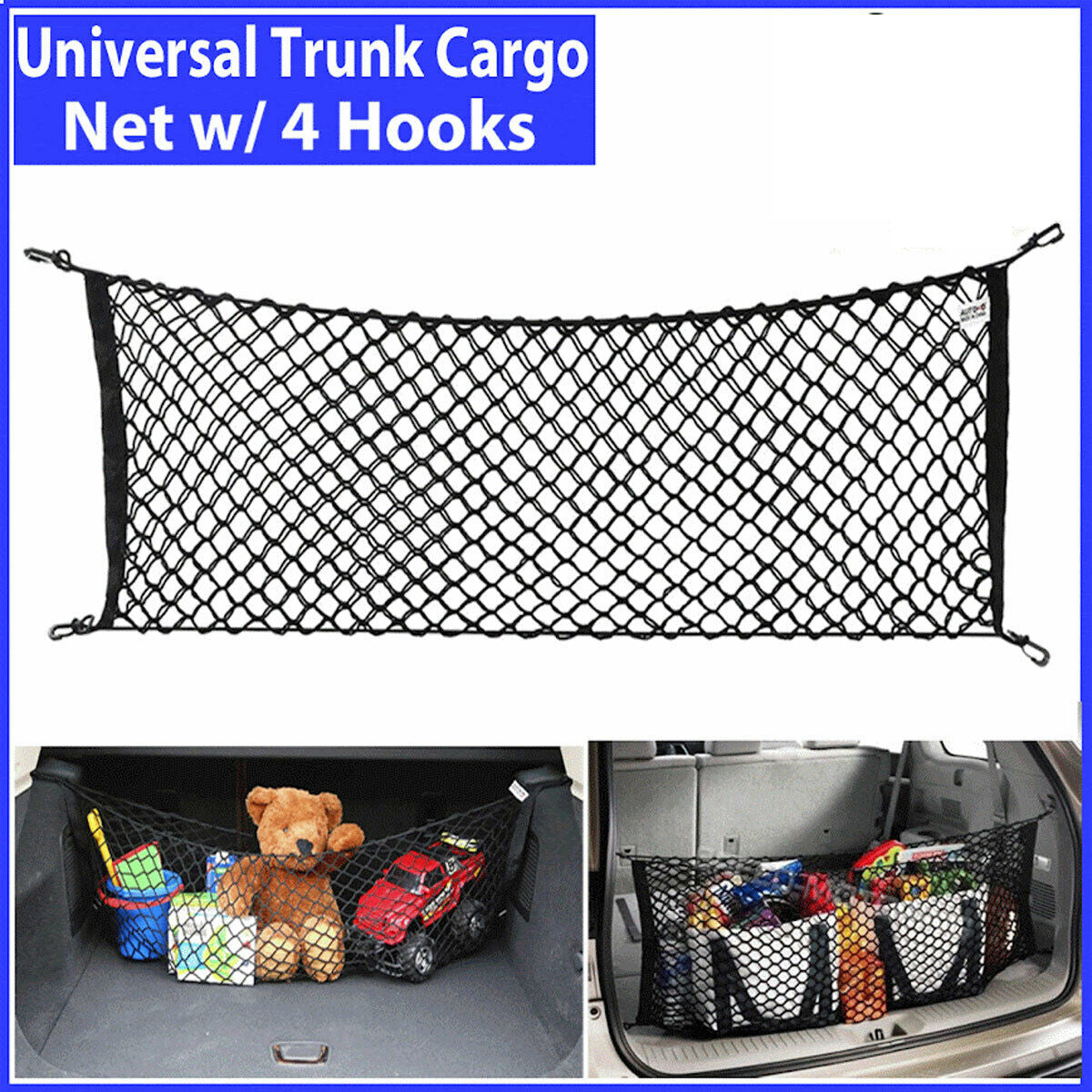 Universal Car Trunk Cargo Net Organiser with 4 Hooks