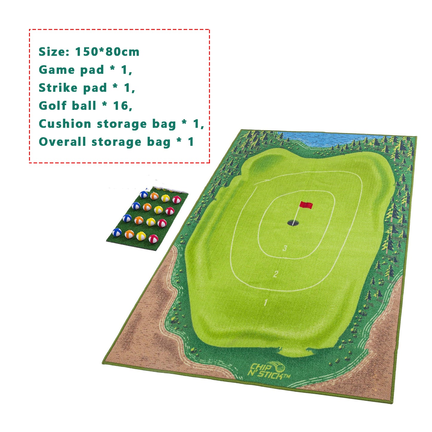 Golf Training Mat for Swing with Ball Trace Direction and Practice Pads